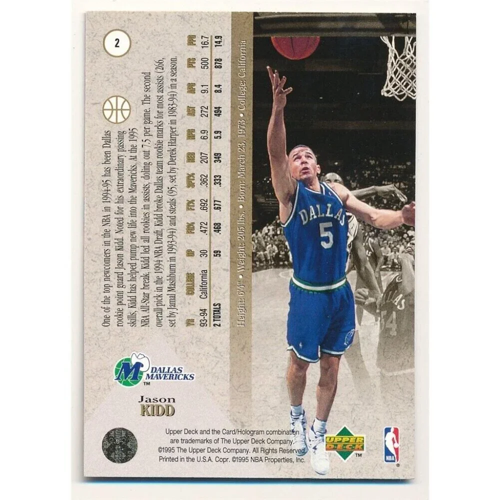 JASON KIDD 1994/95 UD SP FOIL #2 RC ROOKIE CARD DALLAS MAVERICKS near MINT